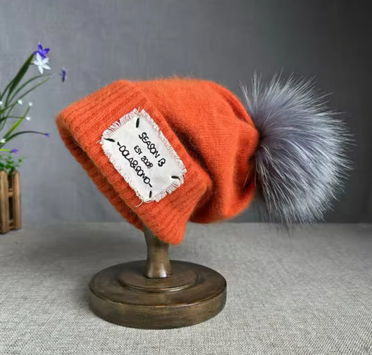 Fox Pom Pom Pull Down Wool Hat