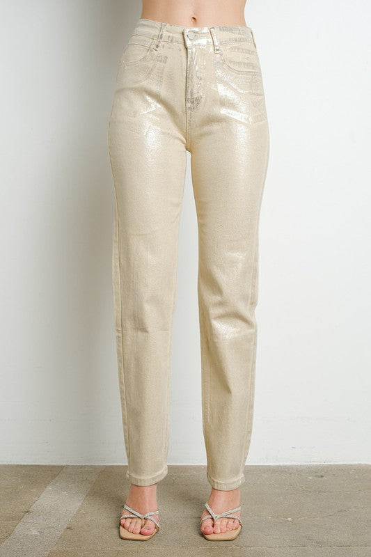 Metallic Straight Leg Denim