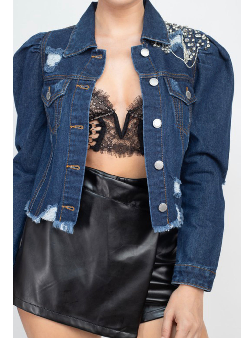 Puff Shoulder Denim Jacket