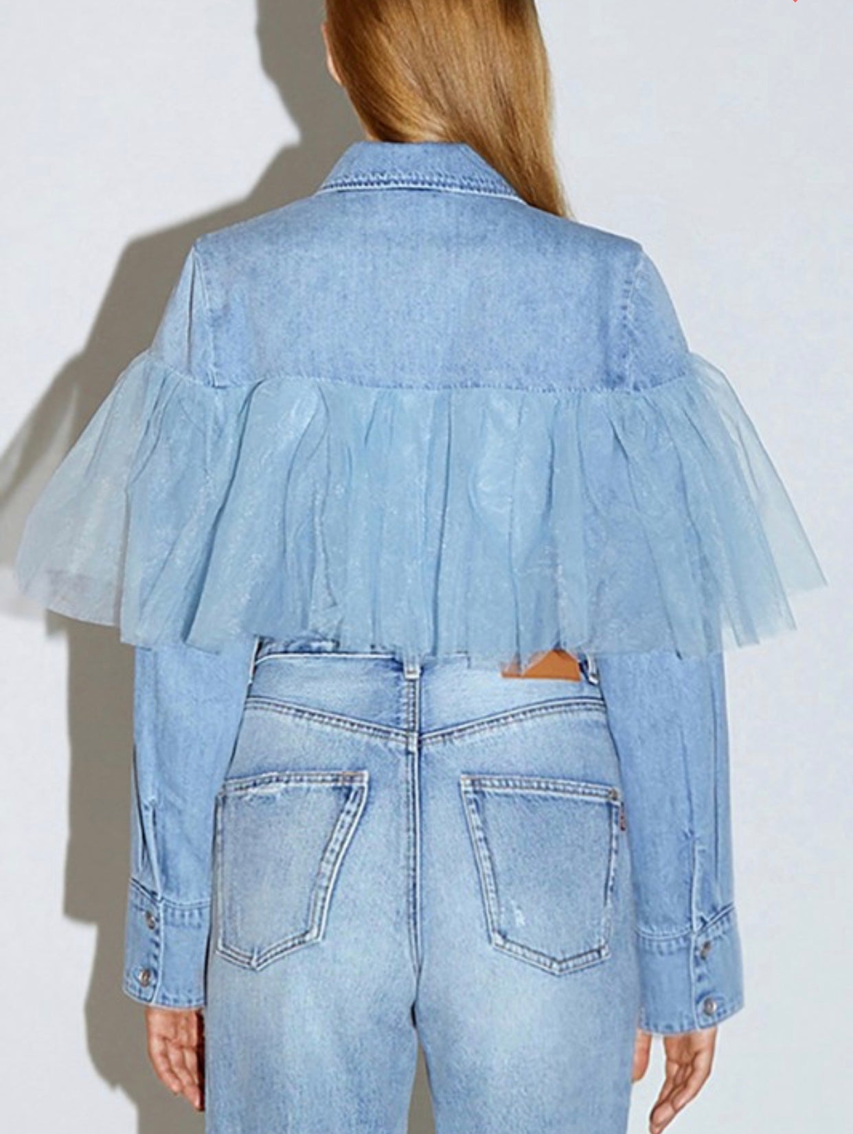 Denim Button Shirt with Tulle Detail