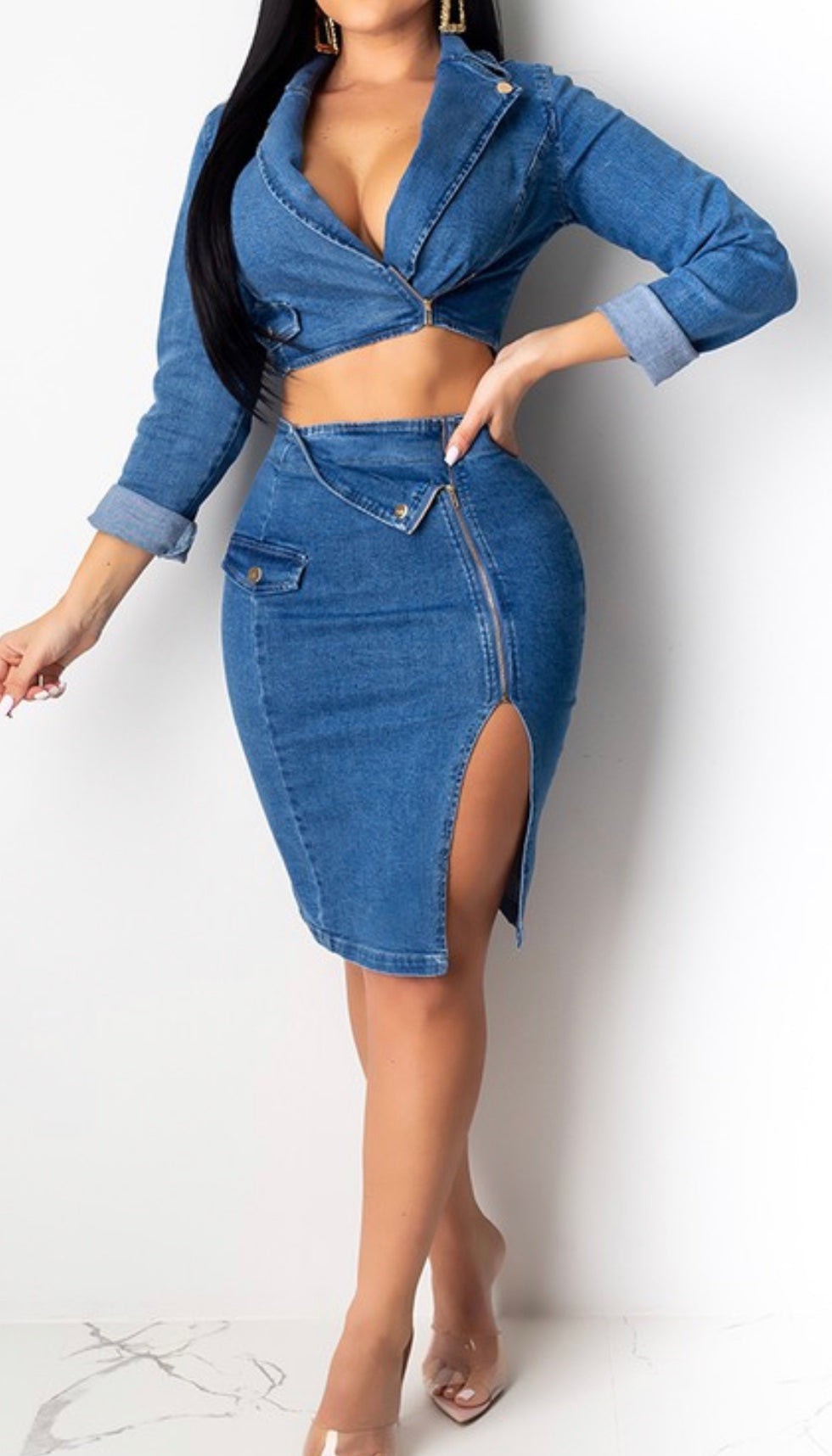 Denim Moto Skirt Set