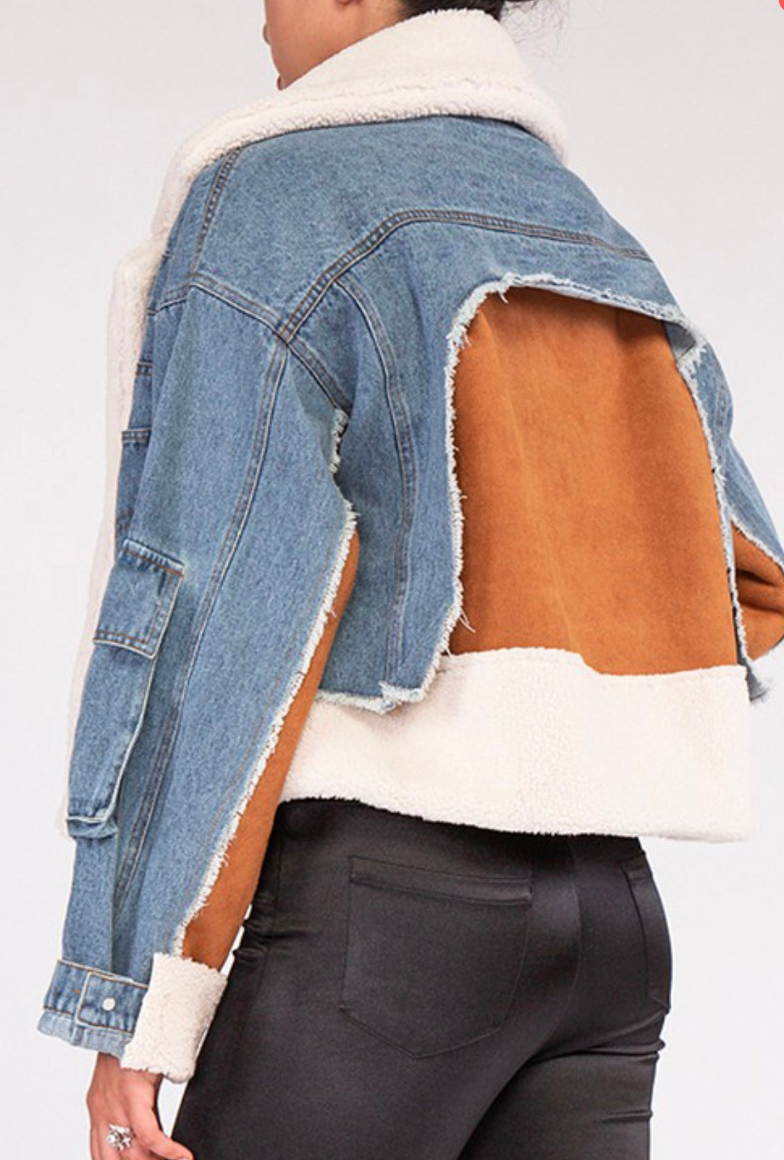 Faux Fur Suede Denim Jacket