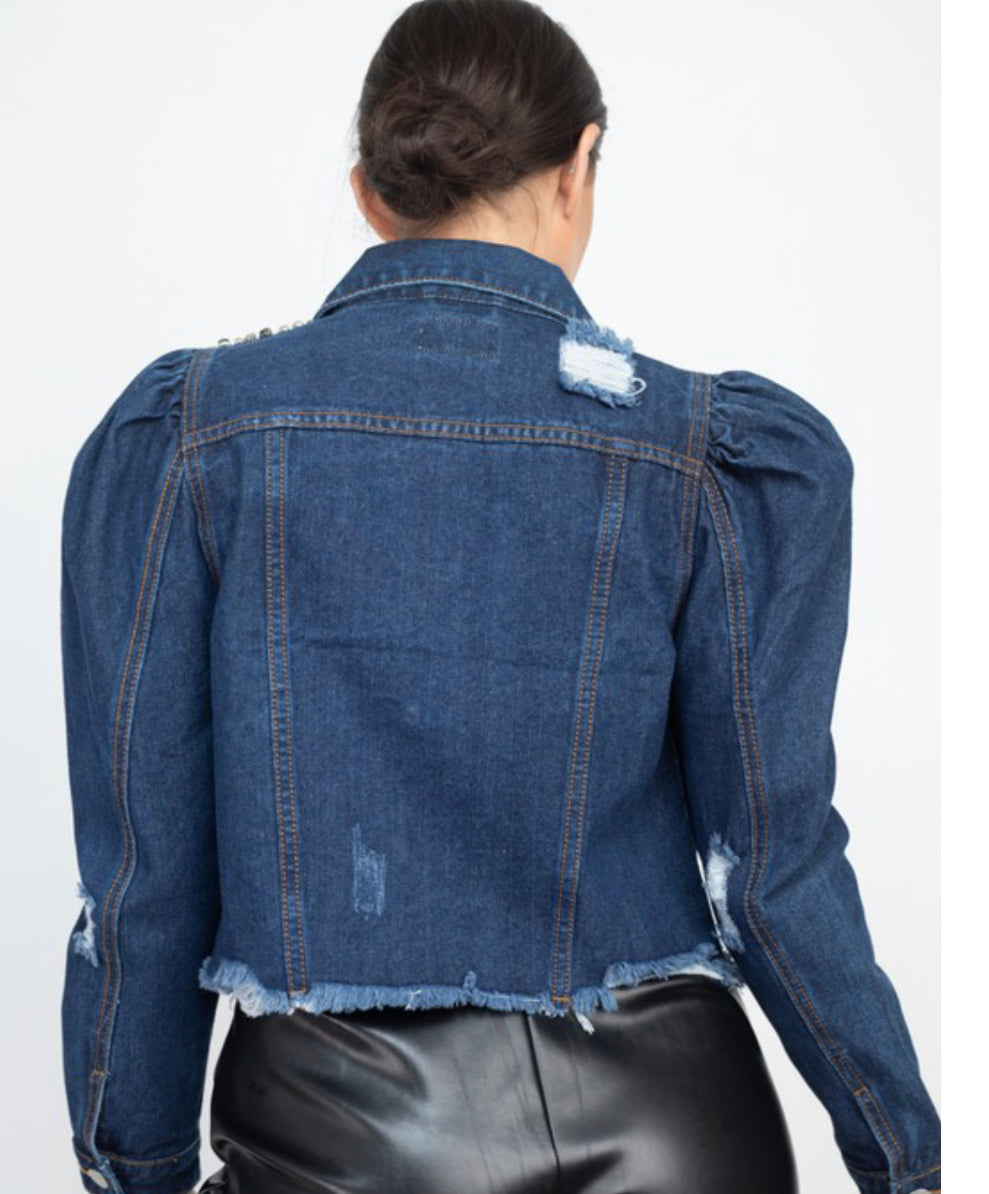 Puff Shoulder Denim Jacket