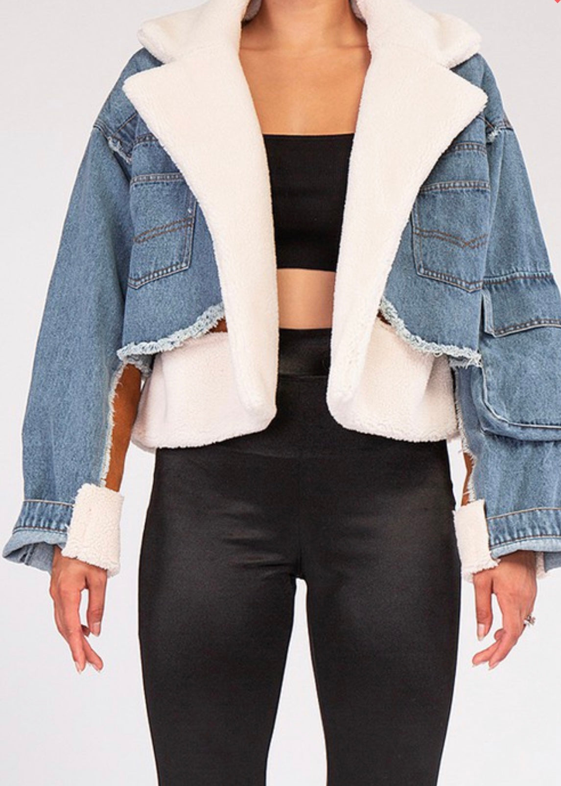 Faux Fur Suede Denim Jacket