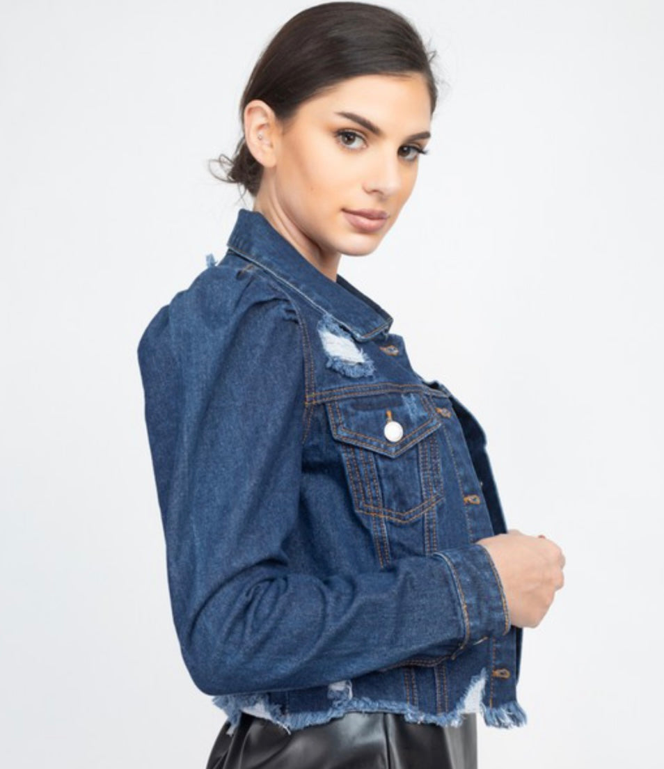 Puff Shoulder Denim Jacket